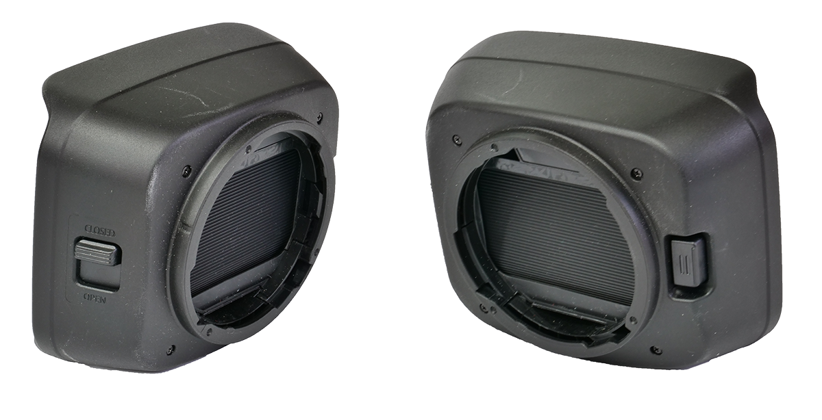 Canon GX10 - sluneční clona: pojistka a zavírání 