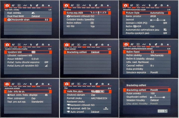 SEstava ČERVENÝCH nabídek Fotoparátu Canon PS-V1