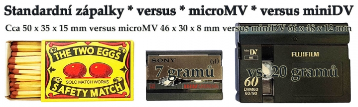 Srovnání velikostí kamerových kazet microMV a miniDV 