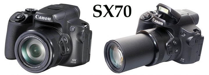 Canon PowerShot SX70 HS v úvratích poloh objektivu Canon PowerShot SX70 HS v úvratích poloh objektivu