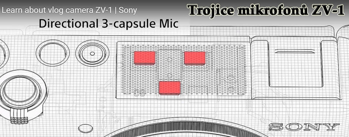 Detailní schéma trojice vestavěných mikrofonů ZV-1 